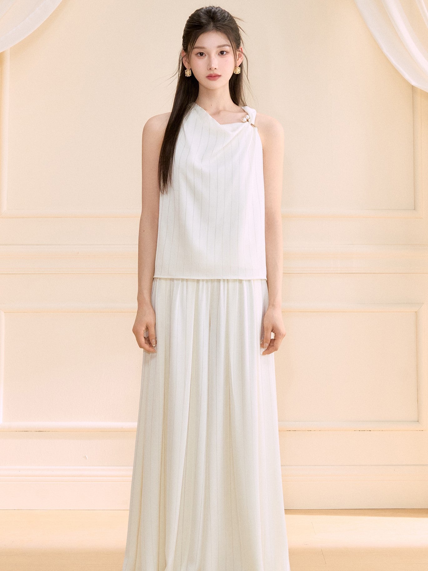 Asymmetrical Shirt/Wide-leg Pants OSH0128