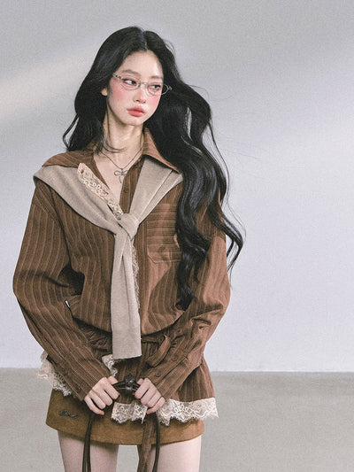 Lace Striped Shirt/Shawl DIA0586
