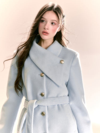 High-end Sweet Thick Waist Blue Woolen Coat QDQ0088