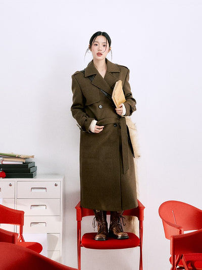 Classic Silhouette Belt Simple Warm Long Coat LAL0063