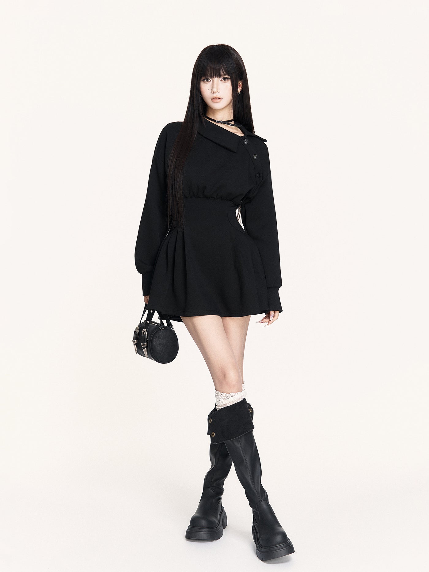 Off-Shoulder Long-Sleeved Sweatshirt Dress VOC0458