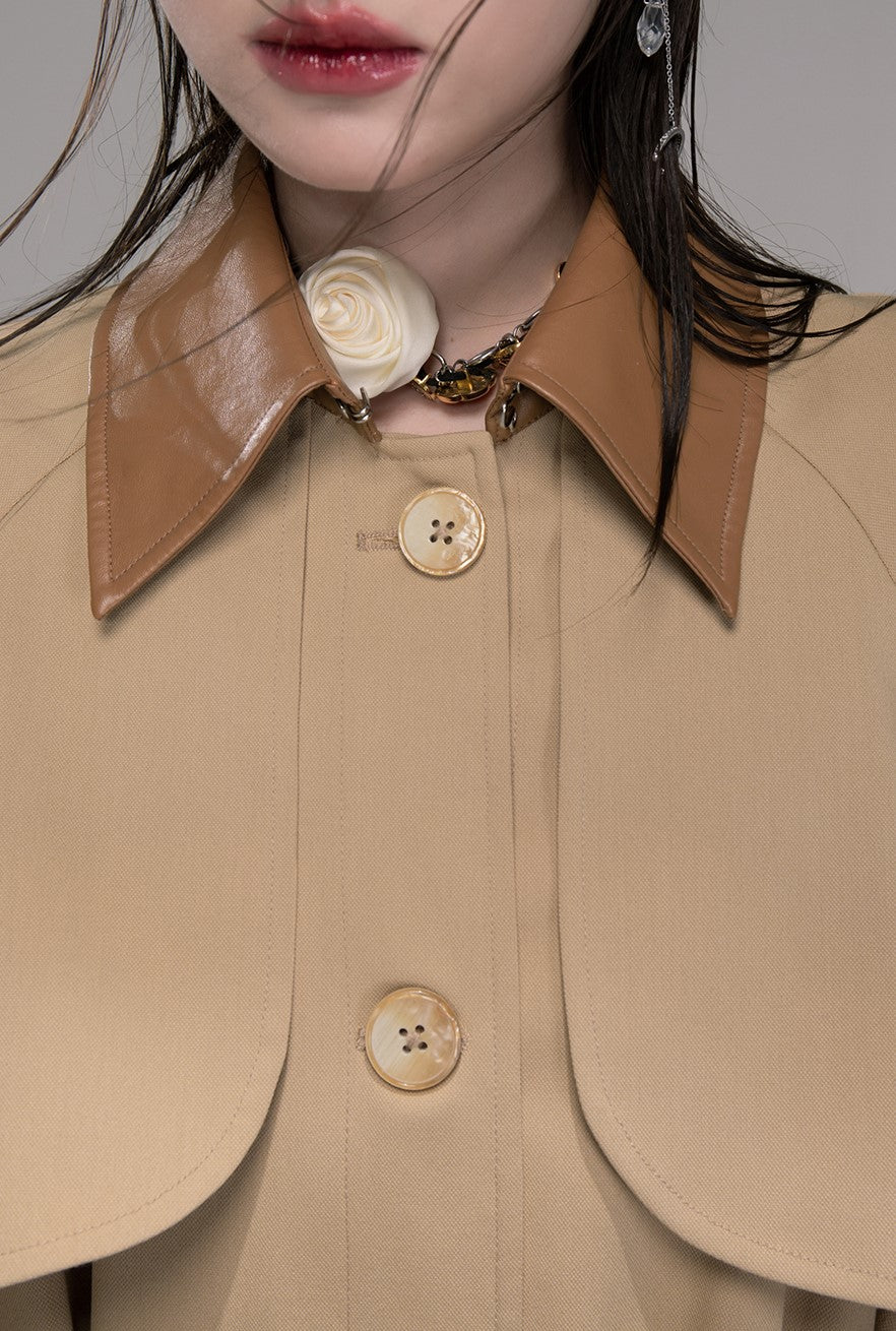 Leather Collar Long Coat COT0343