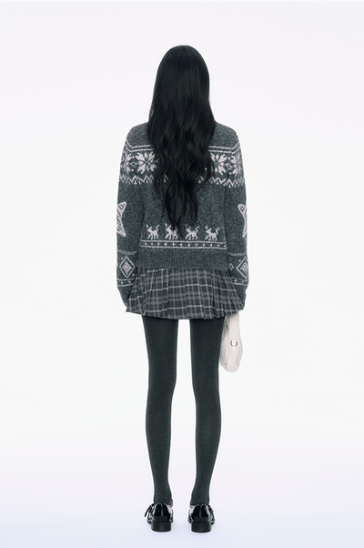 Dark Gray Fair Isle Knitted Sweater PUN0029