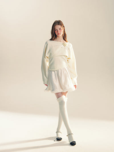 White Satin Texture Fur Short Skirt REC0061