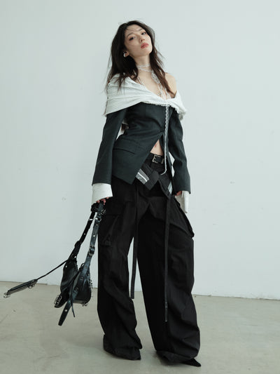 Off-shoulder Fake Two-piece Suit Jacket JNY0218