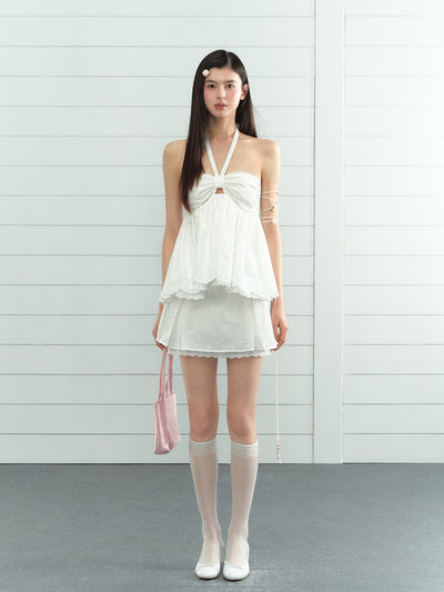 Hollow Lace Halter Neck Top/Skirt LAL0206
