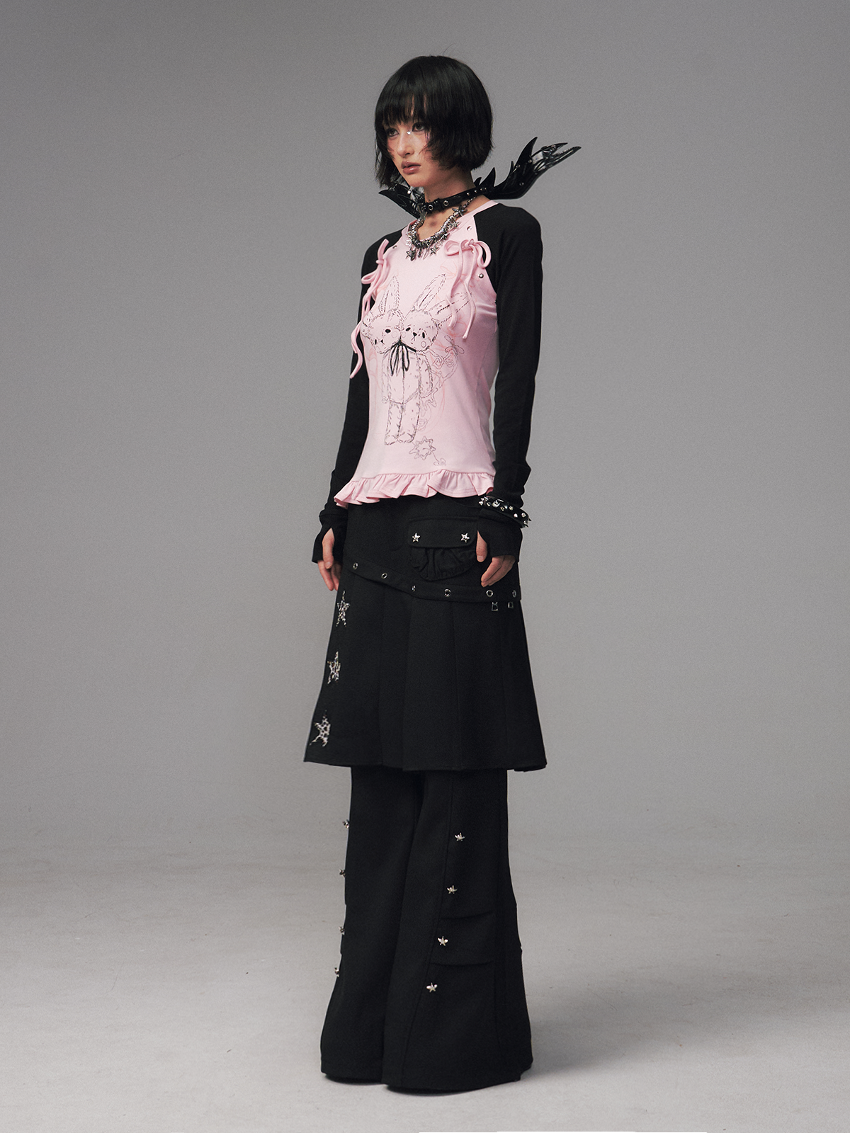 Faux Two-Piece Pleated Skirt Pants FRU0123