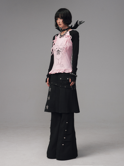 Faux Two-Piece Pleated Skirt Pants FRU0123