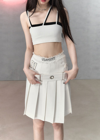 Irregular Waist Pleated A-Line Midi-Length Skirt/Belt VIA0135