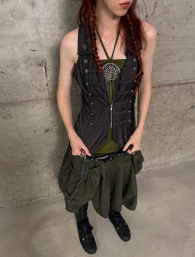 V-neck Metal Slim Zipper Vest DOU0131