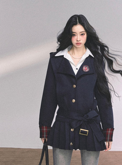 Fake Two-piece College Pleated Dress DIA0627