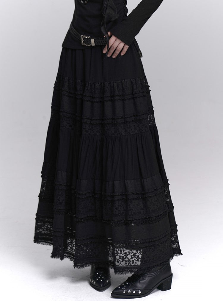 Black Lace A-line Long Skirt LAD0235