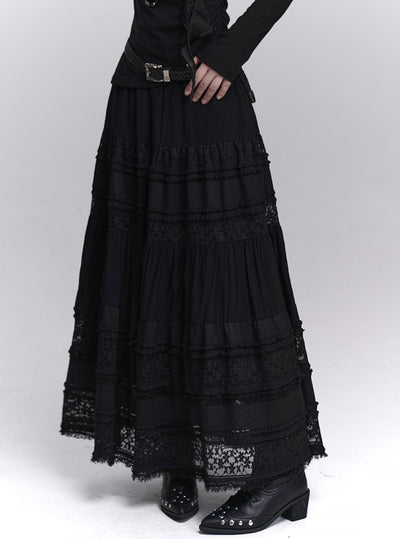 Black Lace A-line Long Skirt LAD0235