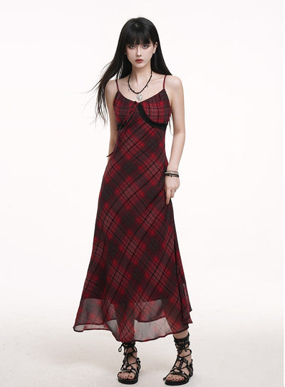 Red Plaid Suspender Dress LAD0177