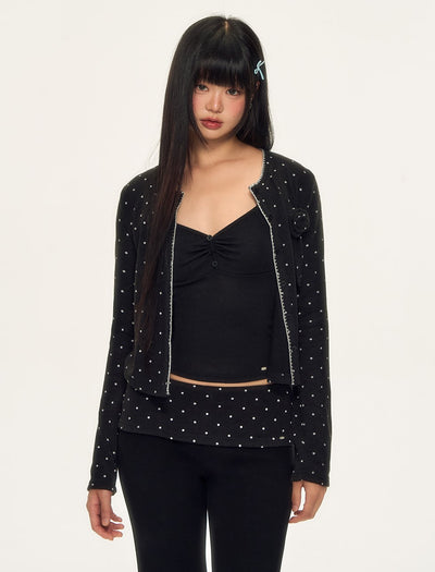 Rose-Decorated Polka Dot Cardigan WEE0087