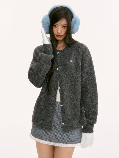 Gray Plush Basic Knit Cardigan WEE0122