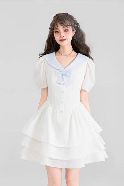 Navy Collar White A-Line Cake Princess Dress KEI0095