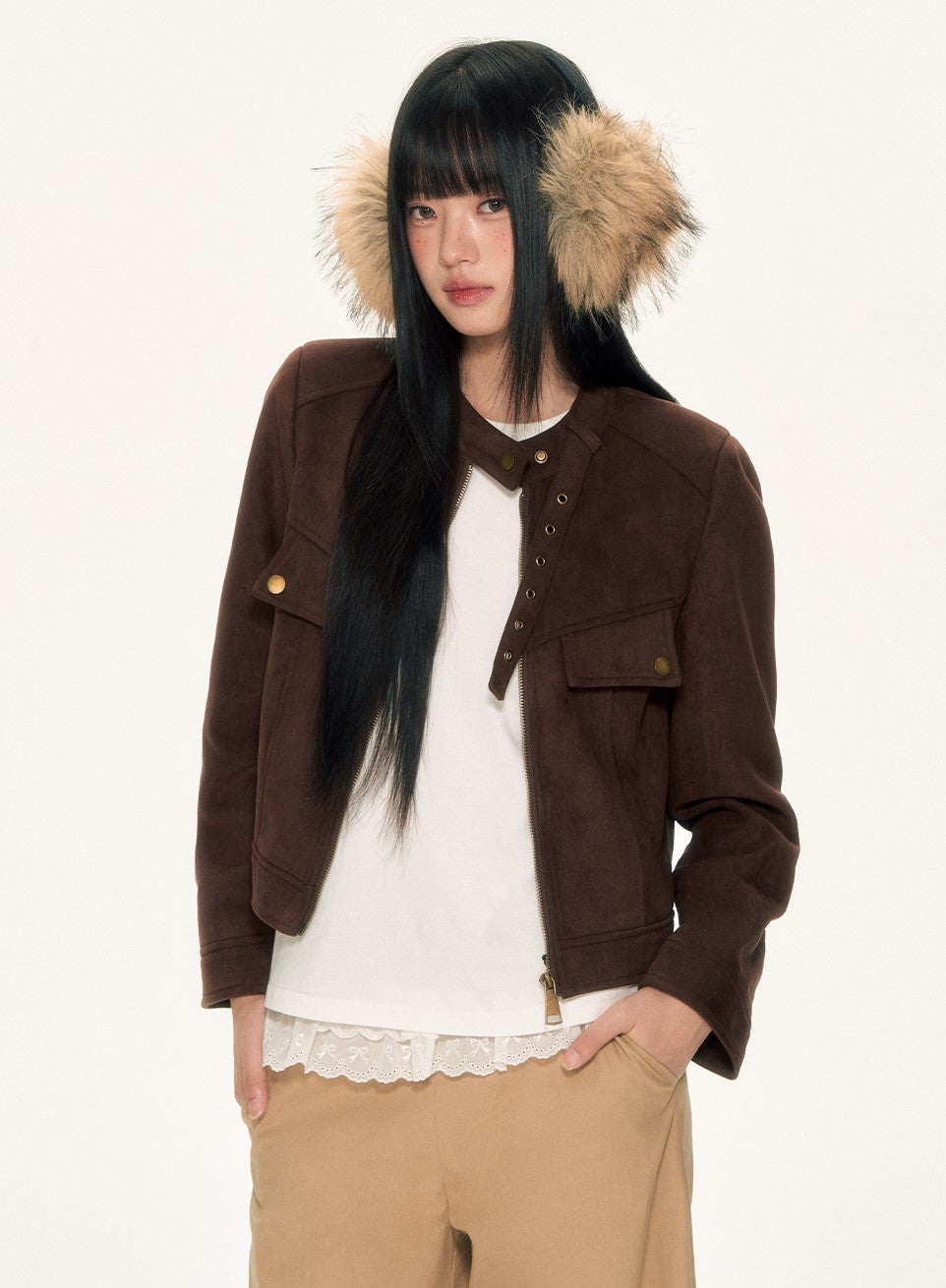 Dark brown Suede Basic Jacket WEE0094