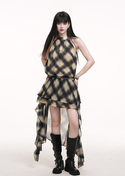 Chiffon Irregular Halter Neck Dress LAD0172