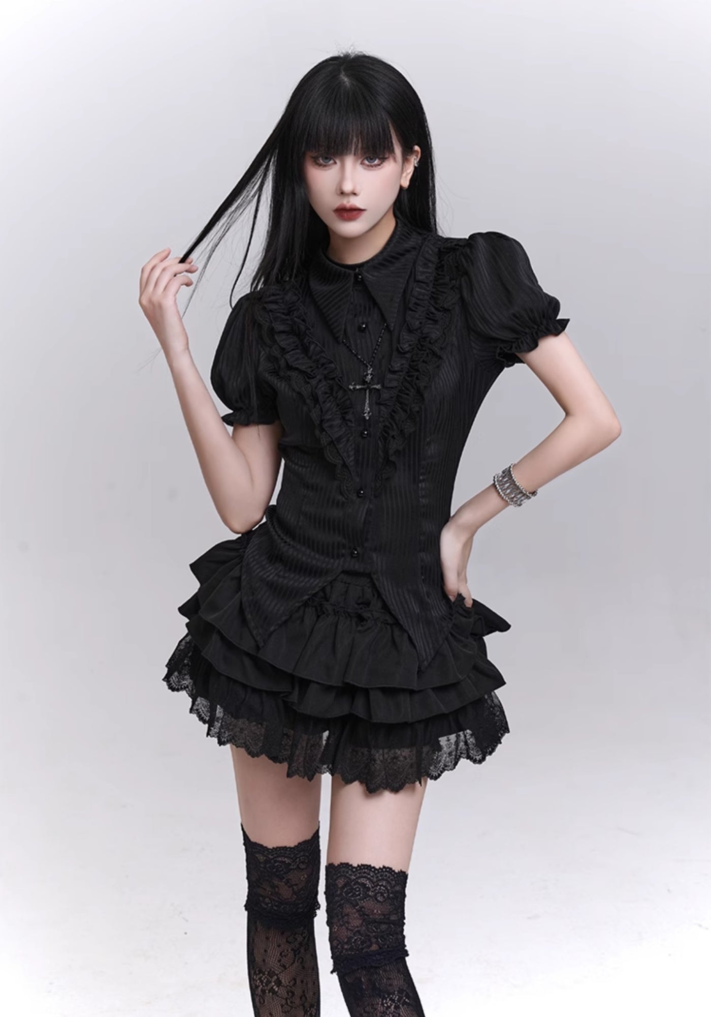 Black Puffy Cake Short Skirt LAD0199