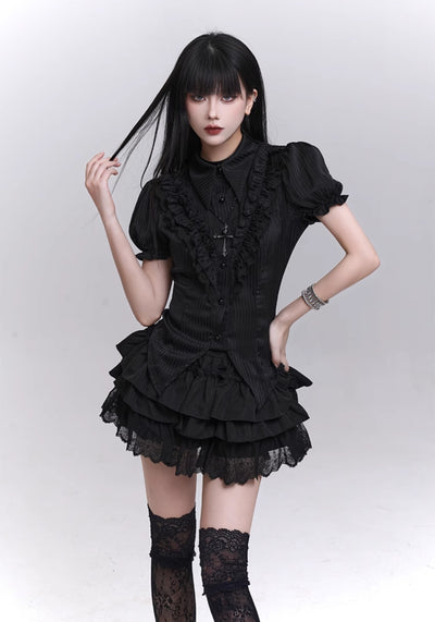 Black Puffy Cake Short Skirt LAD0199