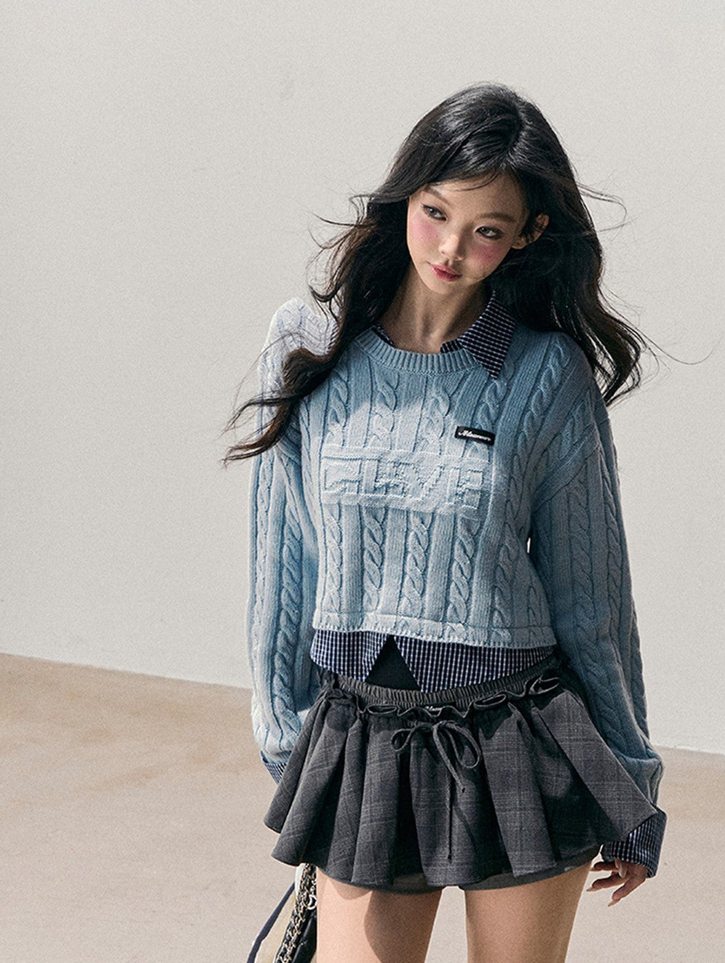 Skyblue Faux Two-Piece Wool Sweater DIA0748