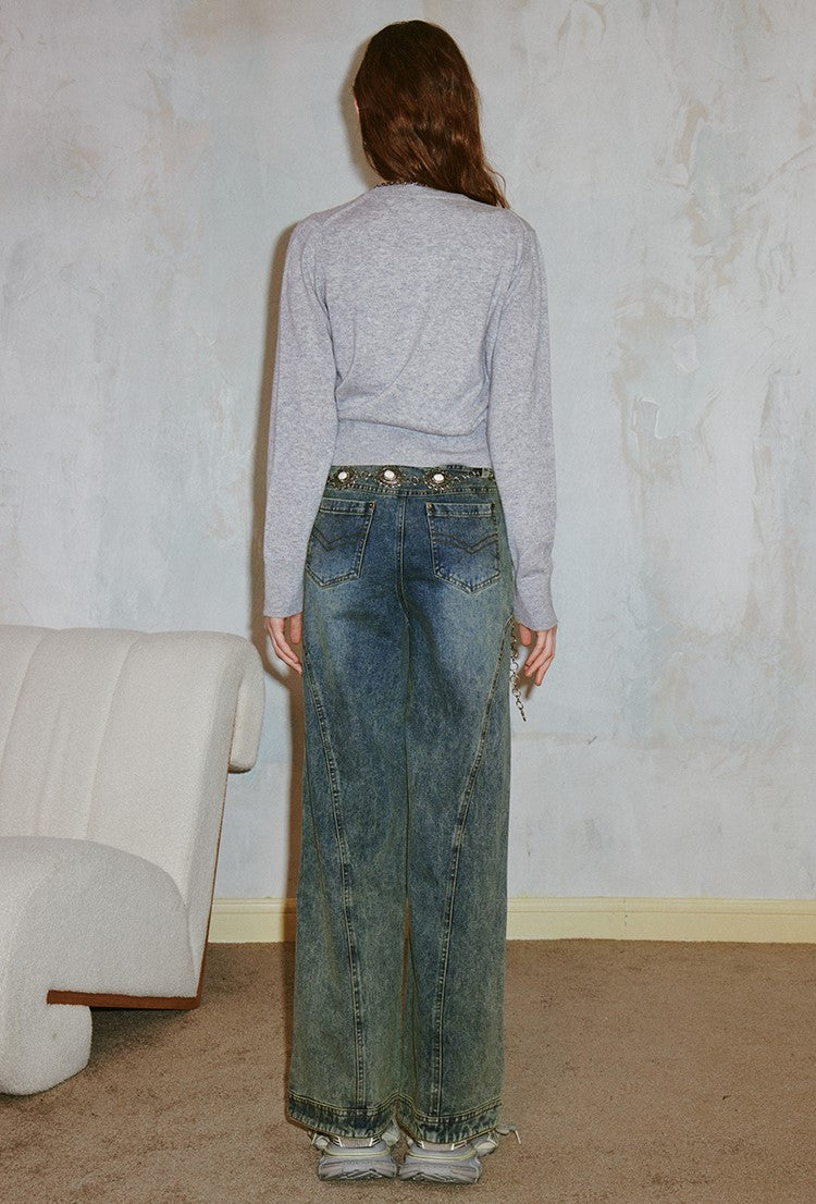 Vintage Distressed Double Waist Jeans DID0144