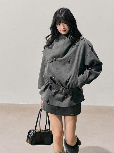 Grey Hepburn Style Belt Coat/Skirt DIA0711
