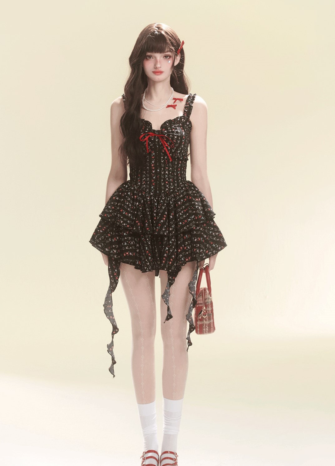 Black Rock Rose Floral Suspender Dress DIA0137