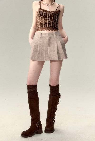 College Style Brown Pleated Skirt VIA0011