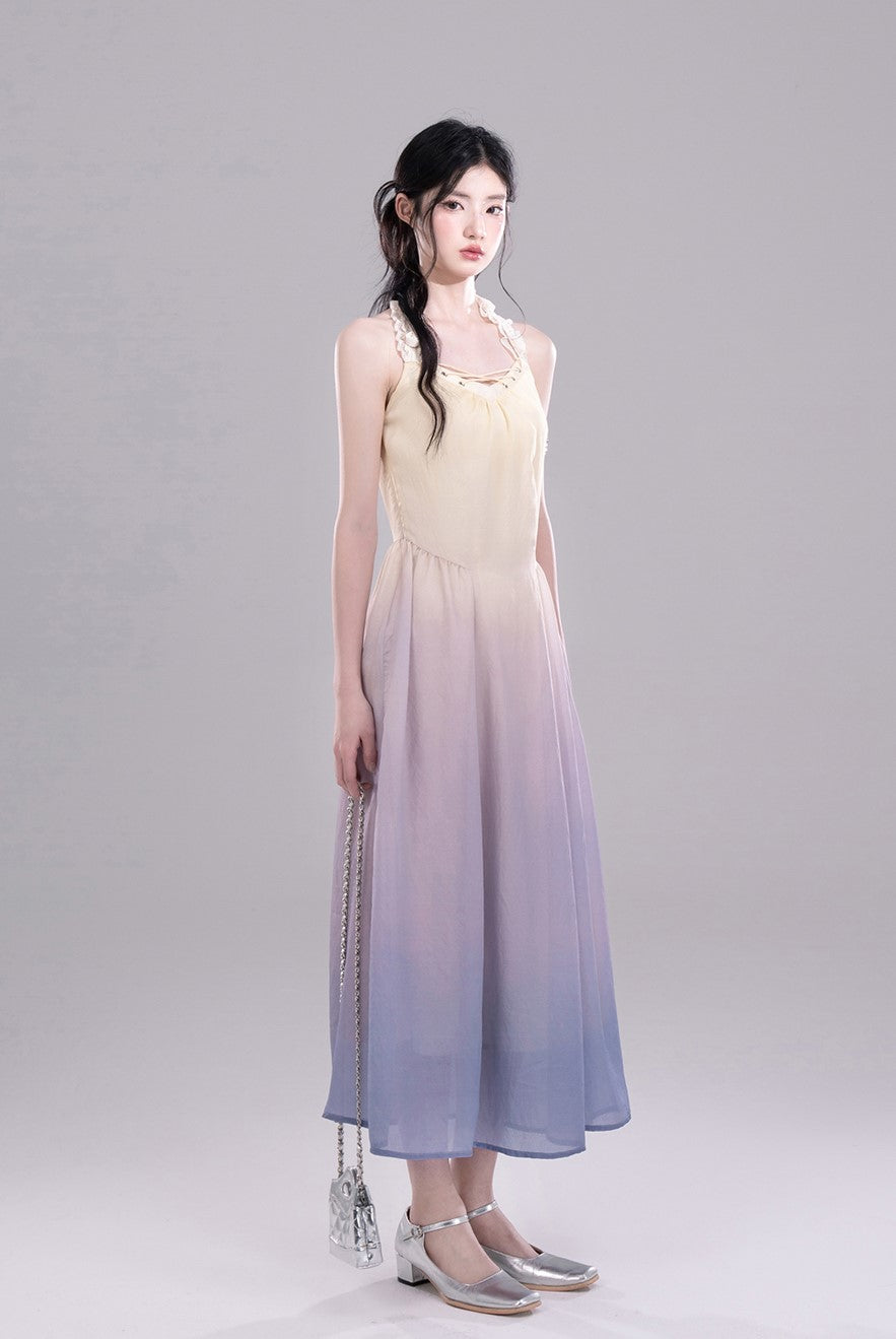 Gradient Purple Halter Sleeveless Dress COT0308