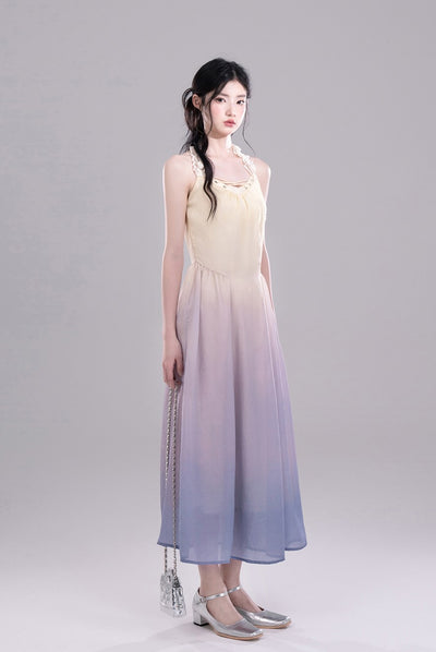 Gradient Purple Halter Sleeveless Dress COT0308