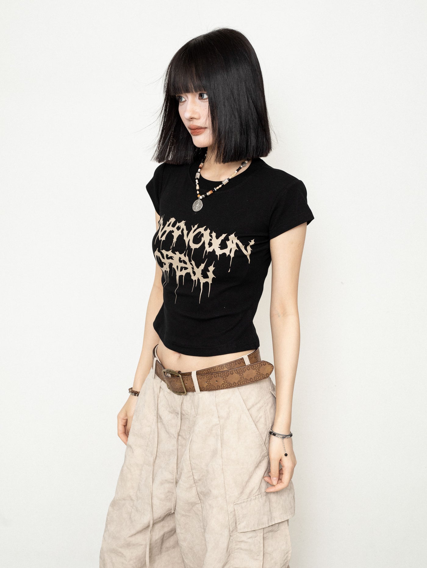 American Retro Style Simple Letter Print Short T-shirt ZER0212