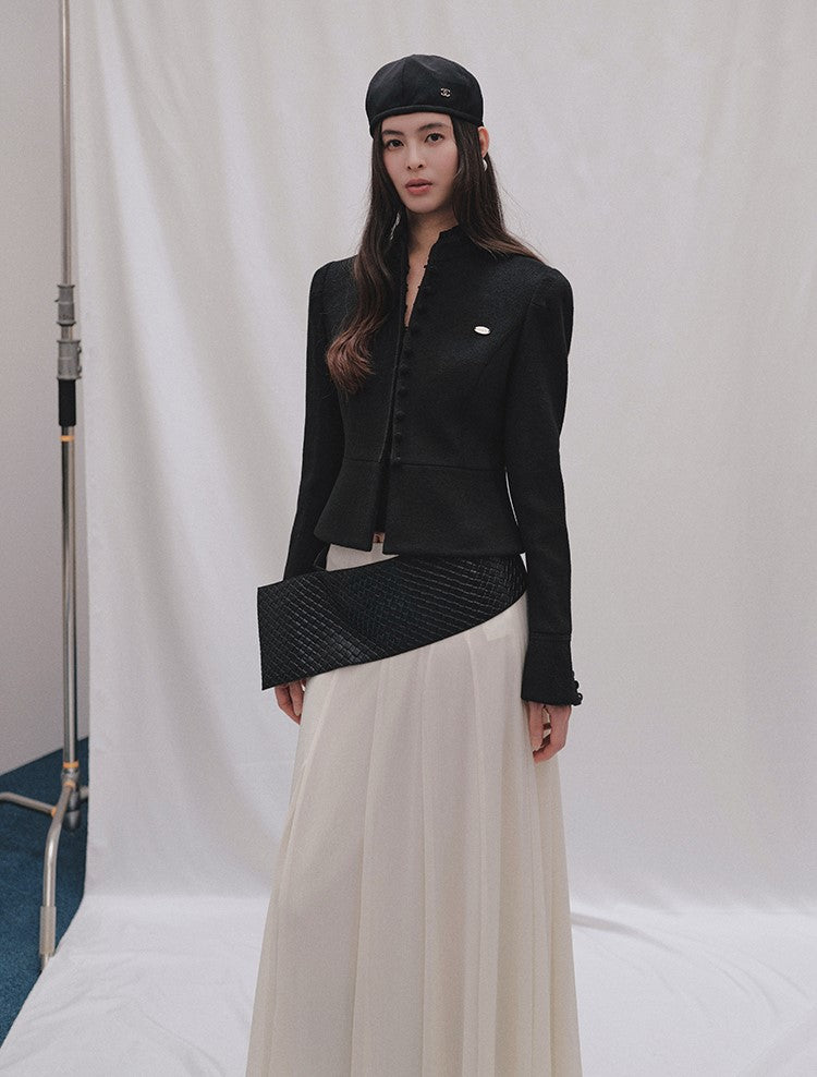 Ruffled Stand Collar Short Woolen Jacket LAL0248