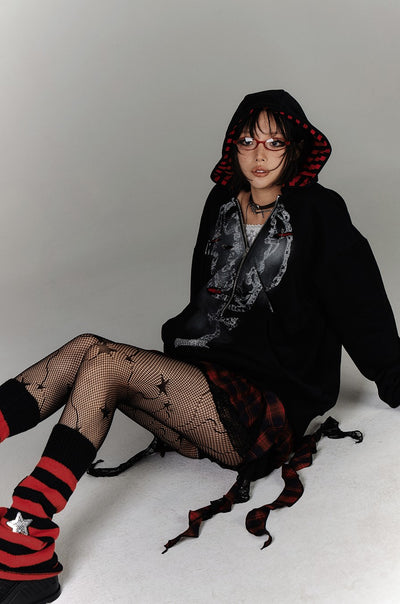 Fake Two-piece Striped Hooded Sweatshirt KIN0143