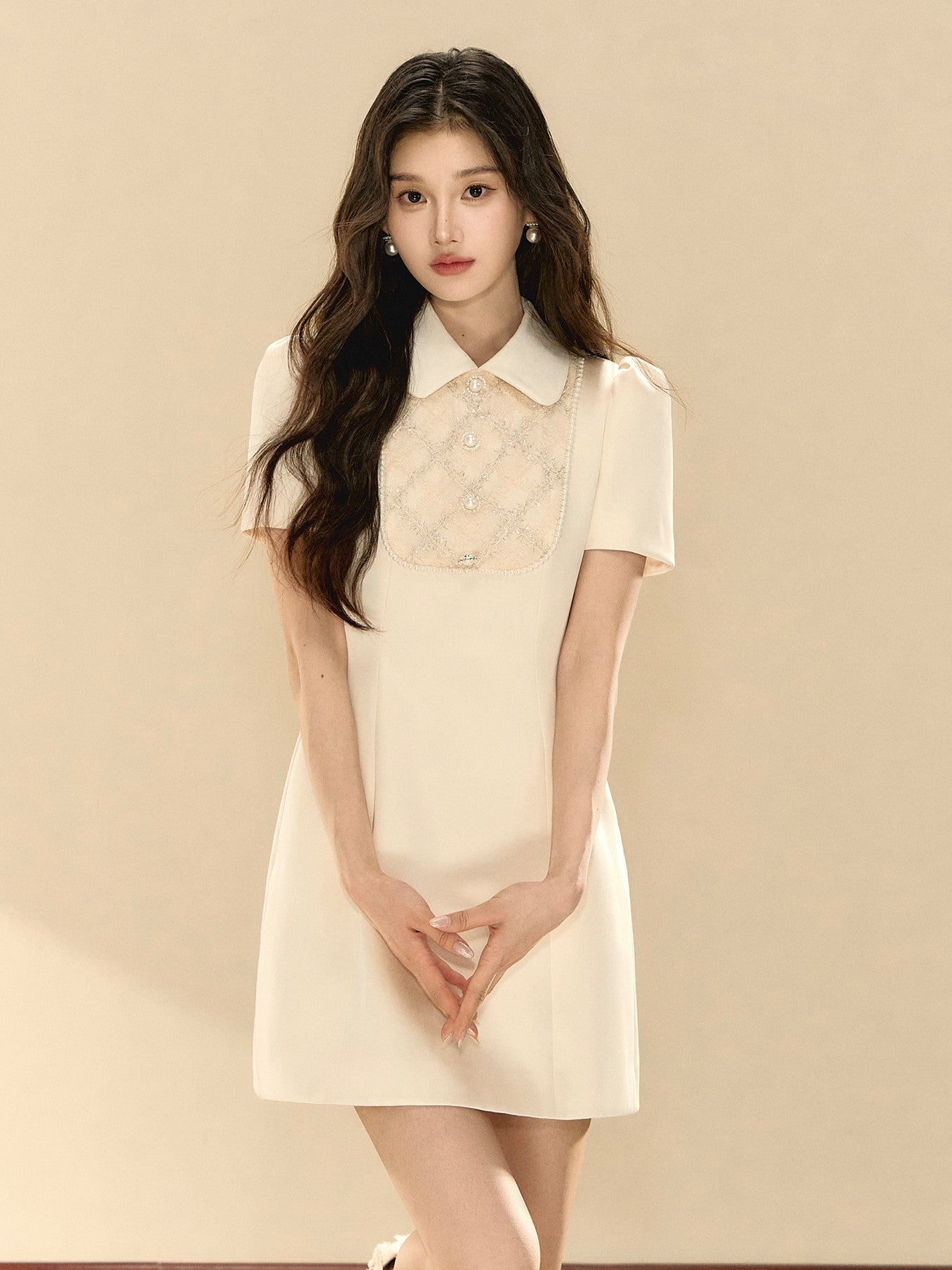 Lace Puff Sleeve A-line Dress OSH0132