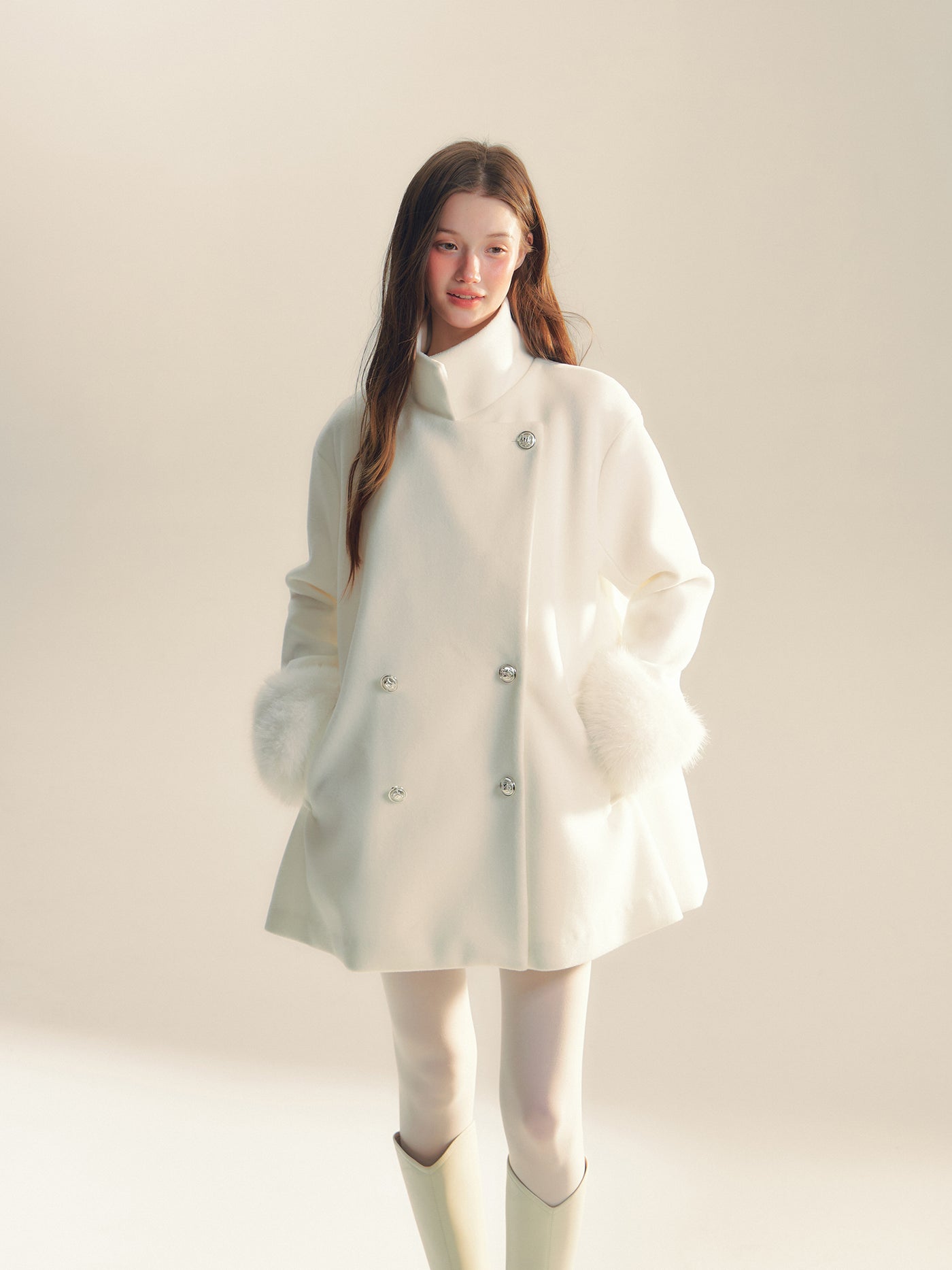 Snow White High-end Medium-length Wool Coat REC0058