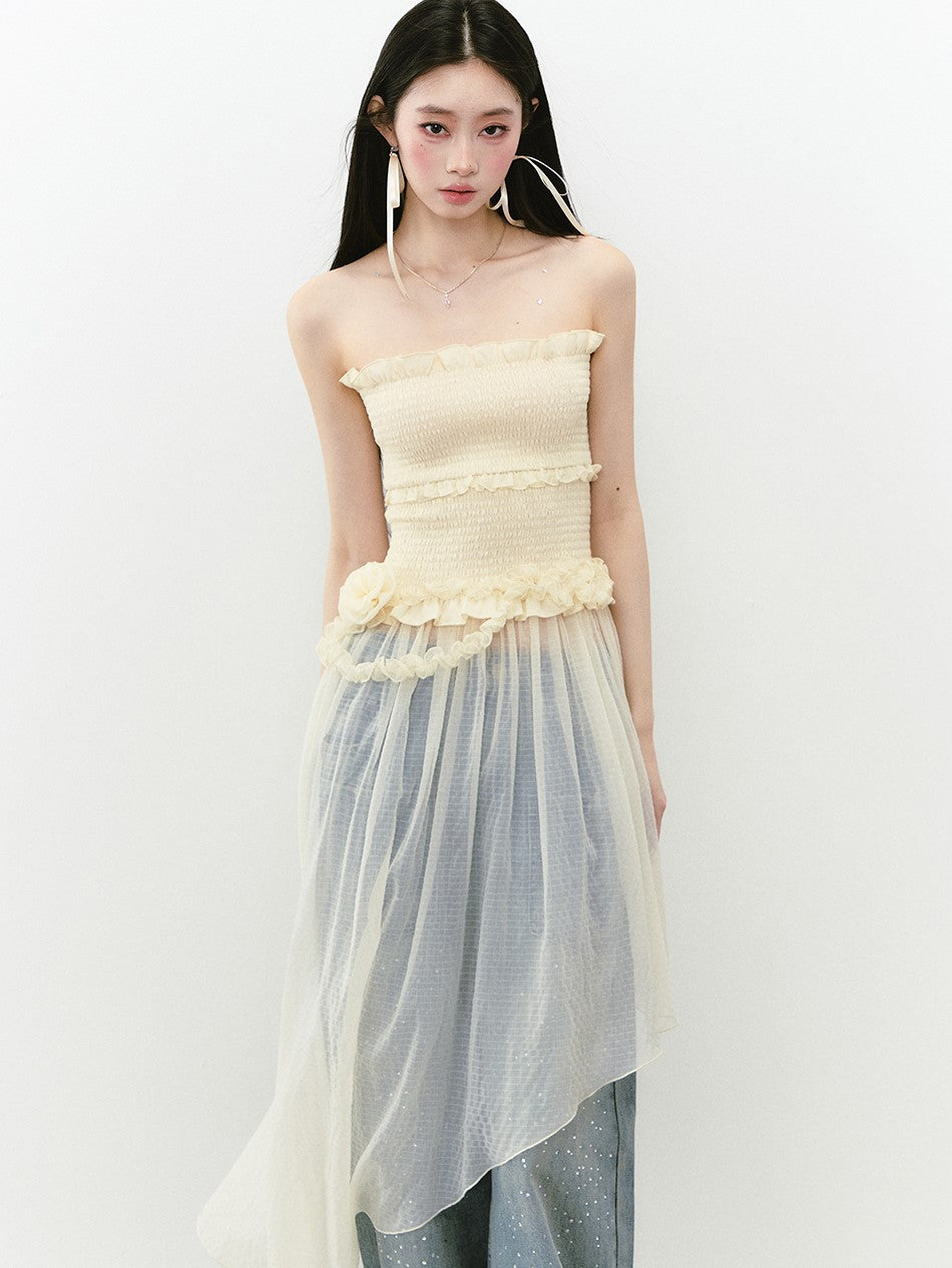 Irregular Lace Tube Top Dress VIA0272