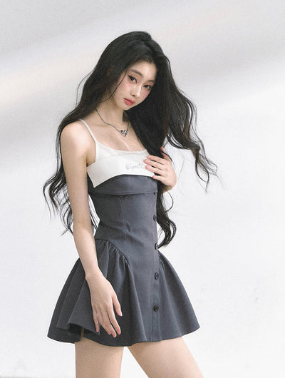Hepburn Style Suspender Puffy Dress DIA0522