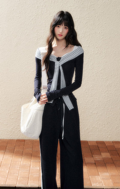 Navy Striped Long Sleeve Top SHI0190