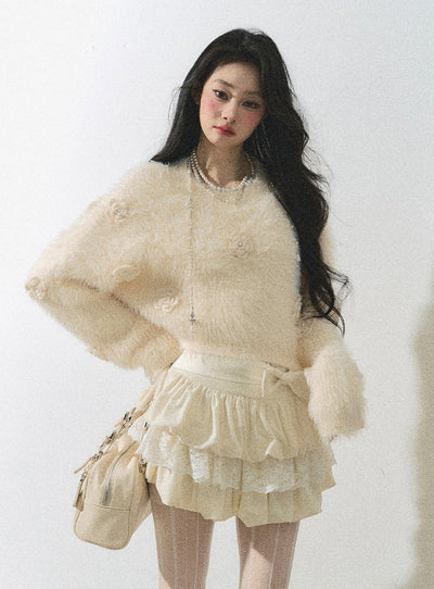 Snow Flower Long Sleeves Soft Short Sweater DIA0255