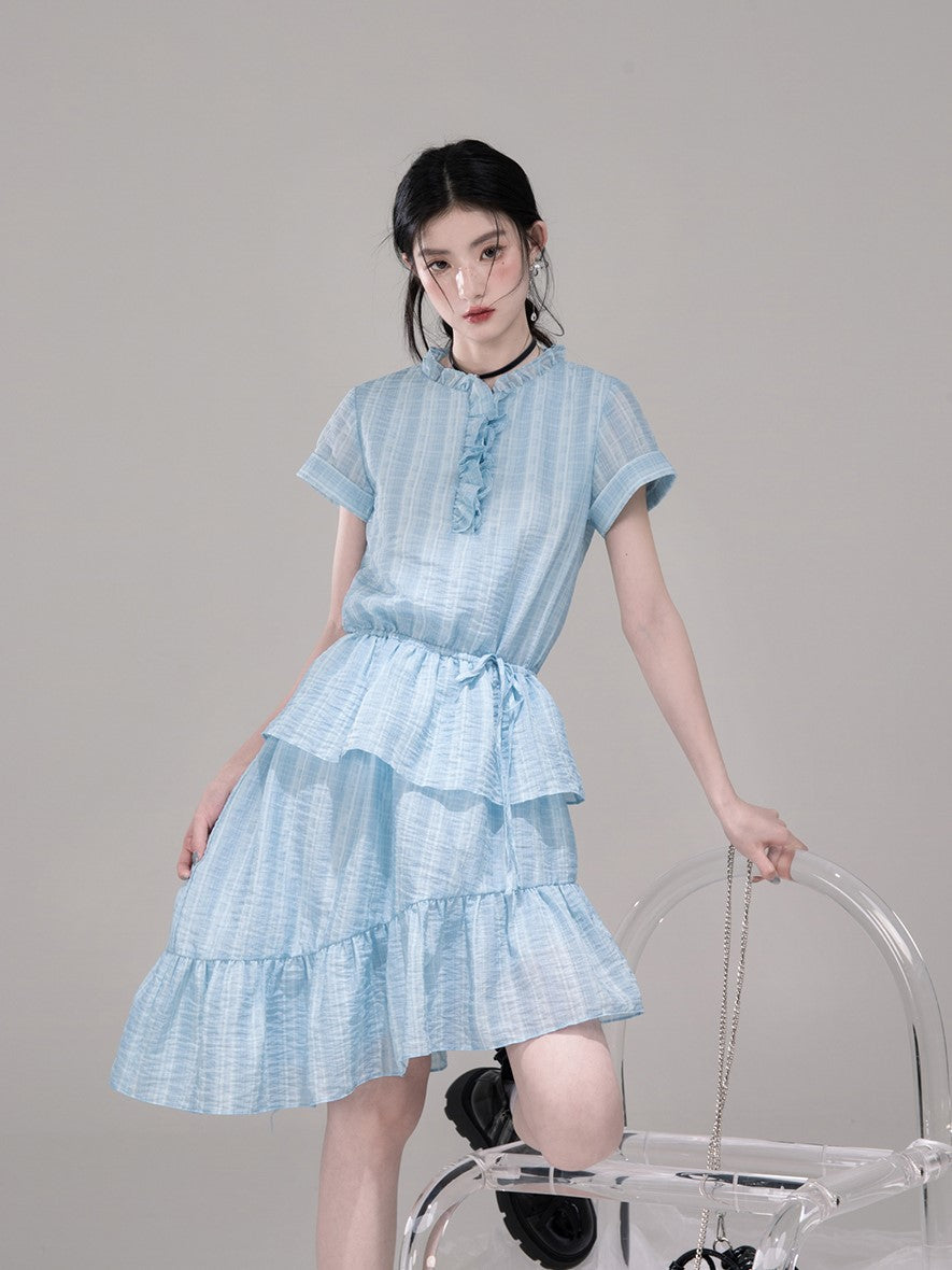 Ruffled Asymmetric Shirt Dress COT0301