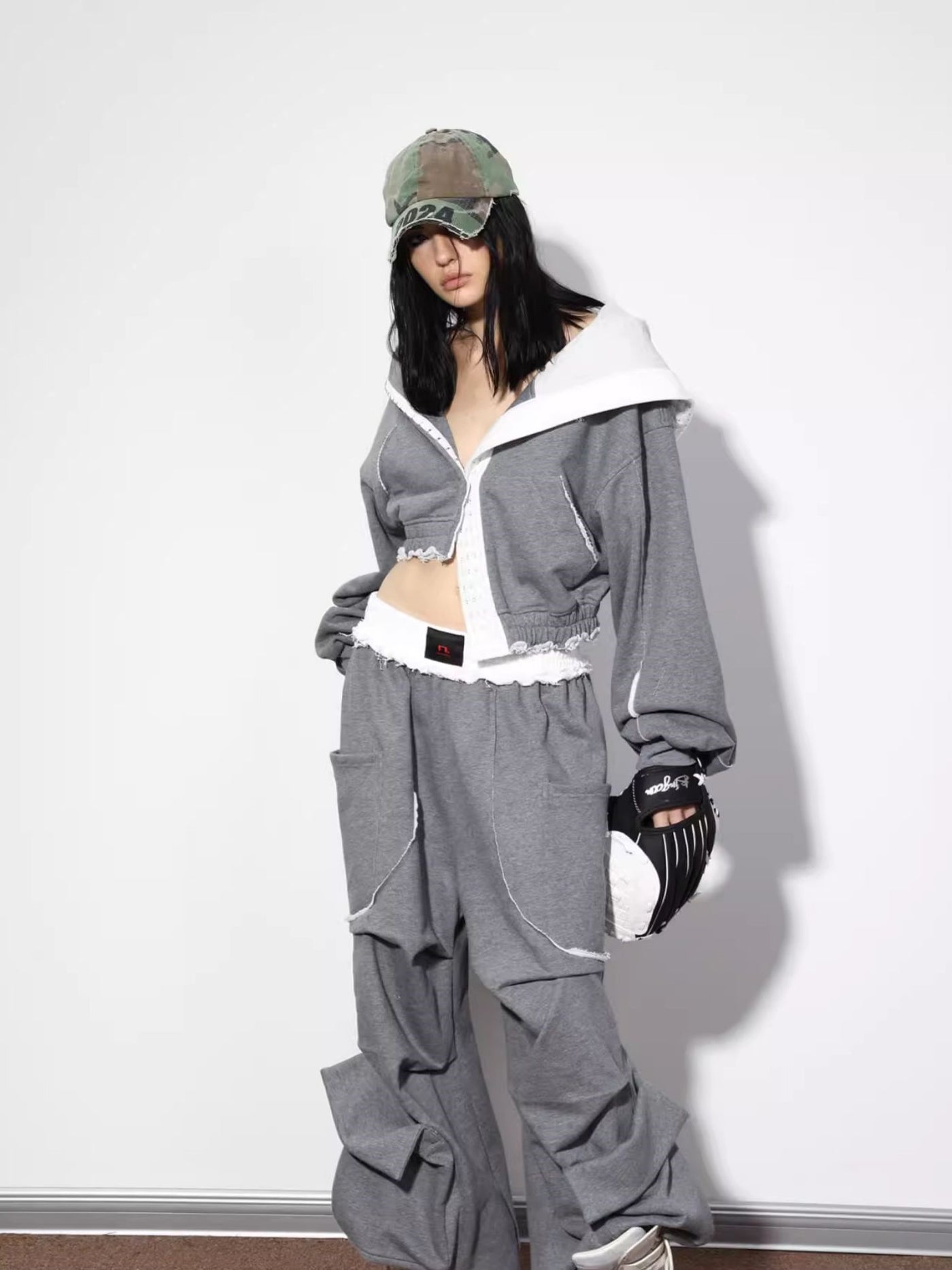 Gray/Camouflage Loose Sweatshirt/Boxing Pocket Sweatpants NOL0040