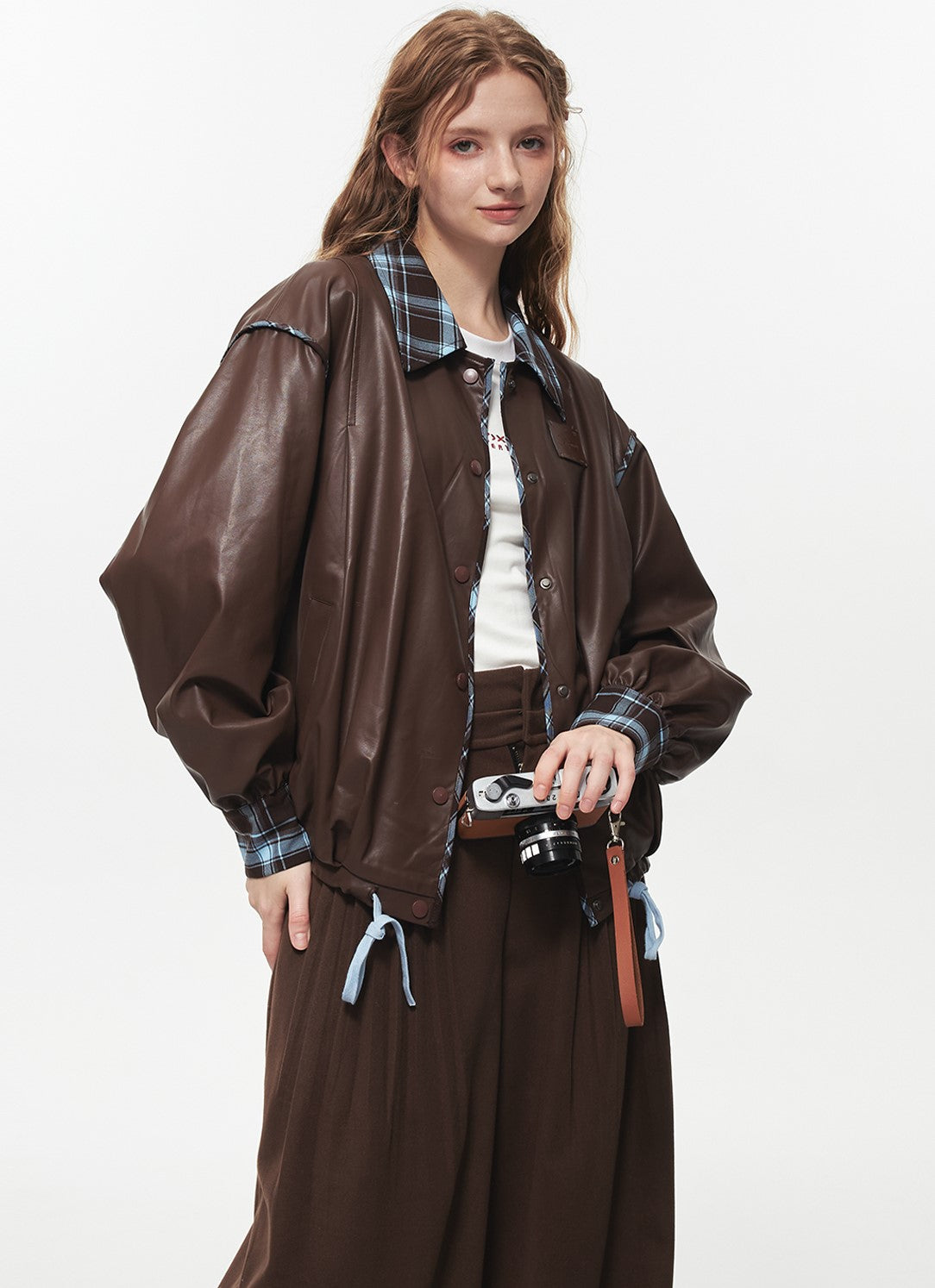 Retro Brown Contrast Leather Jacket FLO0025