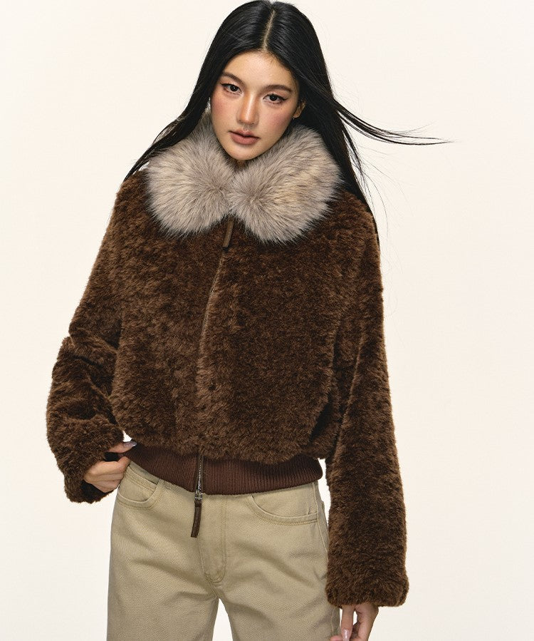 Eco-friendly Fur Collar Short Fluffy Jacket ANA0105