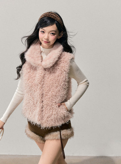 Pink Reversible Faux Fur Vest Jacket DIA0720