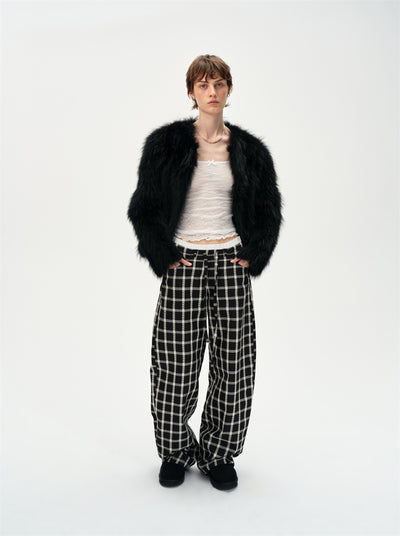 Check Drawstring Curved Casual Pants CUR0262