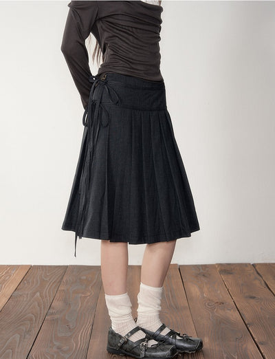 Dark Grey Preppy Style Pleated Skirt SOO0020