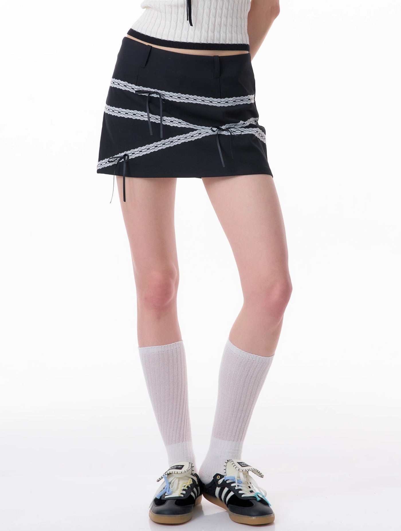 Bow Lace Black Short Skirt ZIZ0081