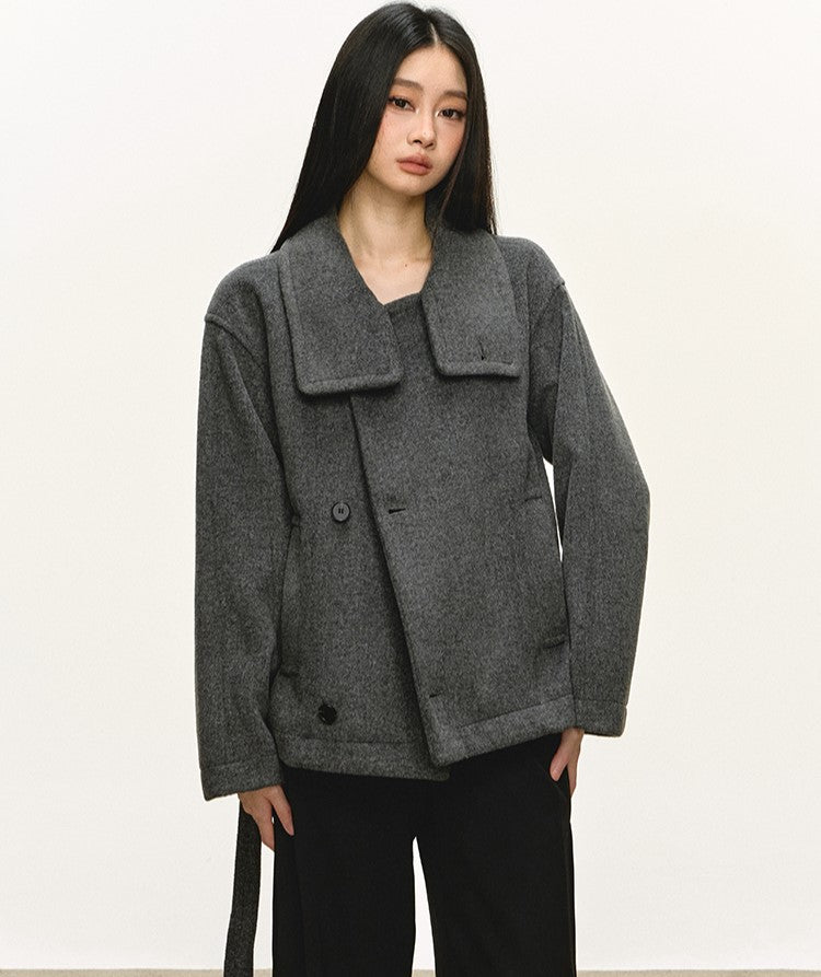 High-End Stand Collar Tie-Wrap Short Coat ANA0095